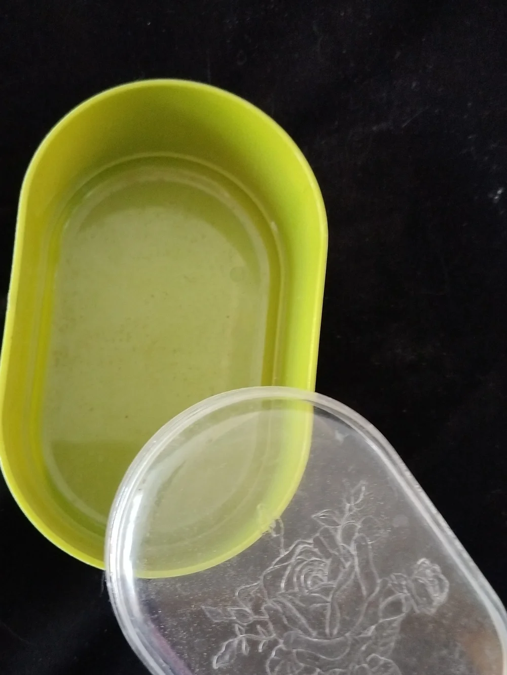 Vintage Green oval container plastic trinket Box